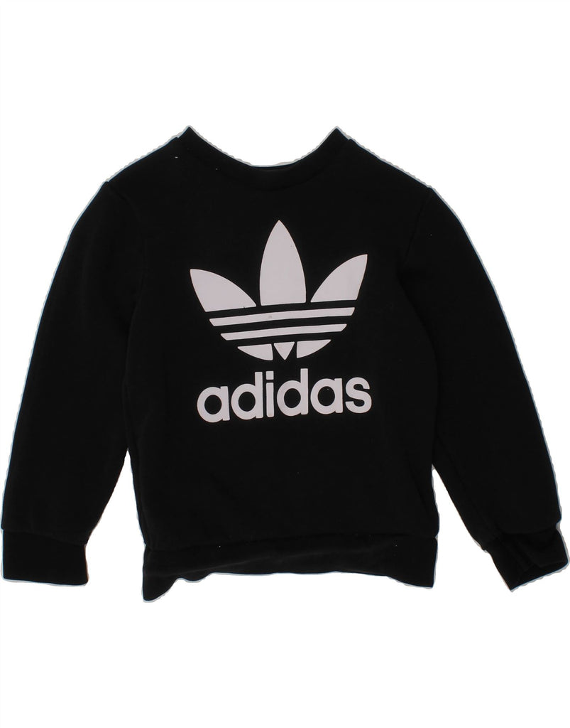 ADIDAS Boys Graphic Sweatshirt Jumper 4-5 Years Black Cotton Vintage Adidas and Second-Hand Adidas from Messina Hembry 