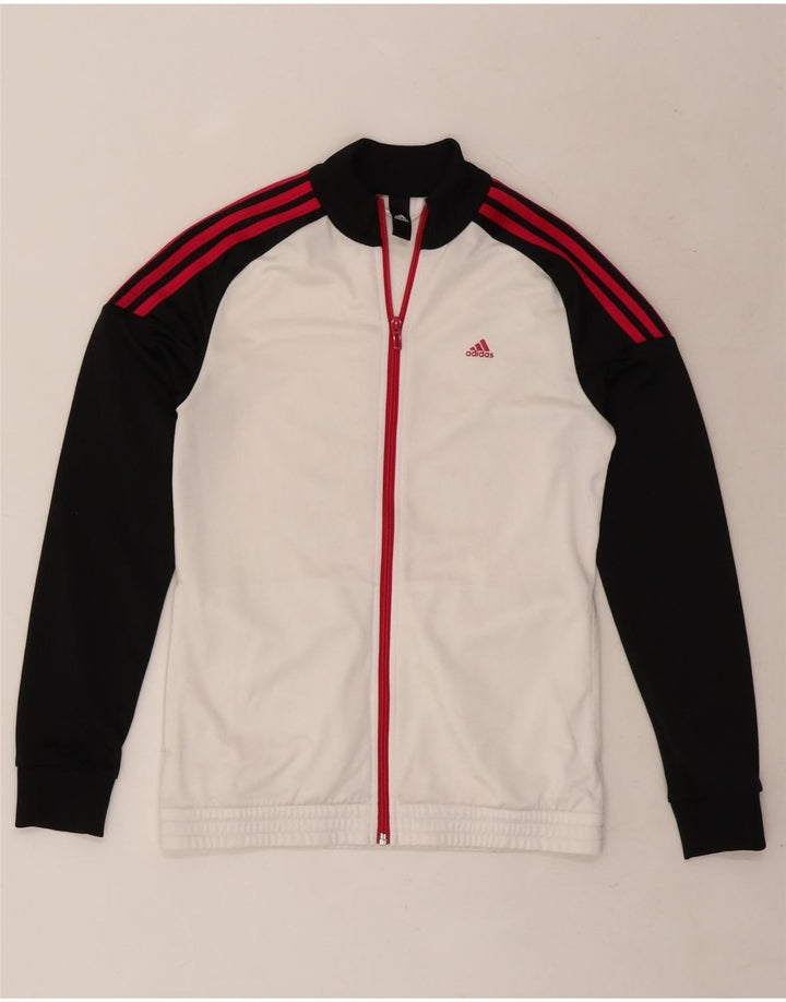Adidas Girls Tracksuit Top Jacket 14-15 Years White Colourblock Polyester
