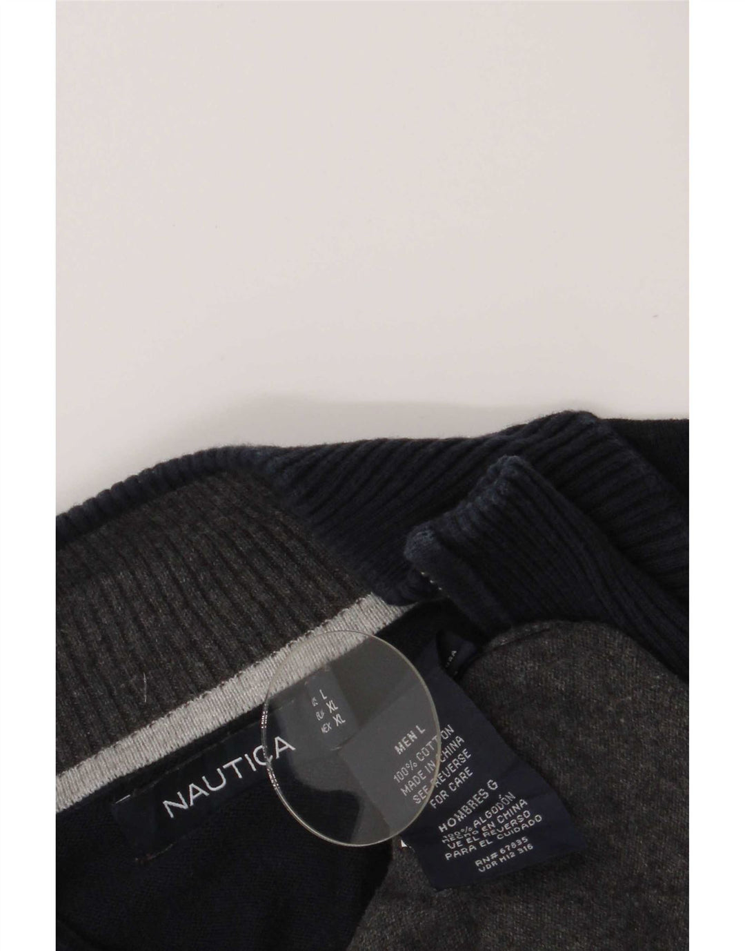Nautica Mens Zip Neck Jumper Sweater Large Multicoloured Colourblock Cotton