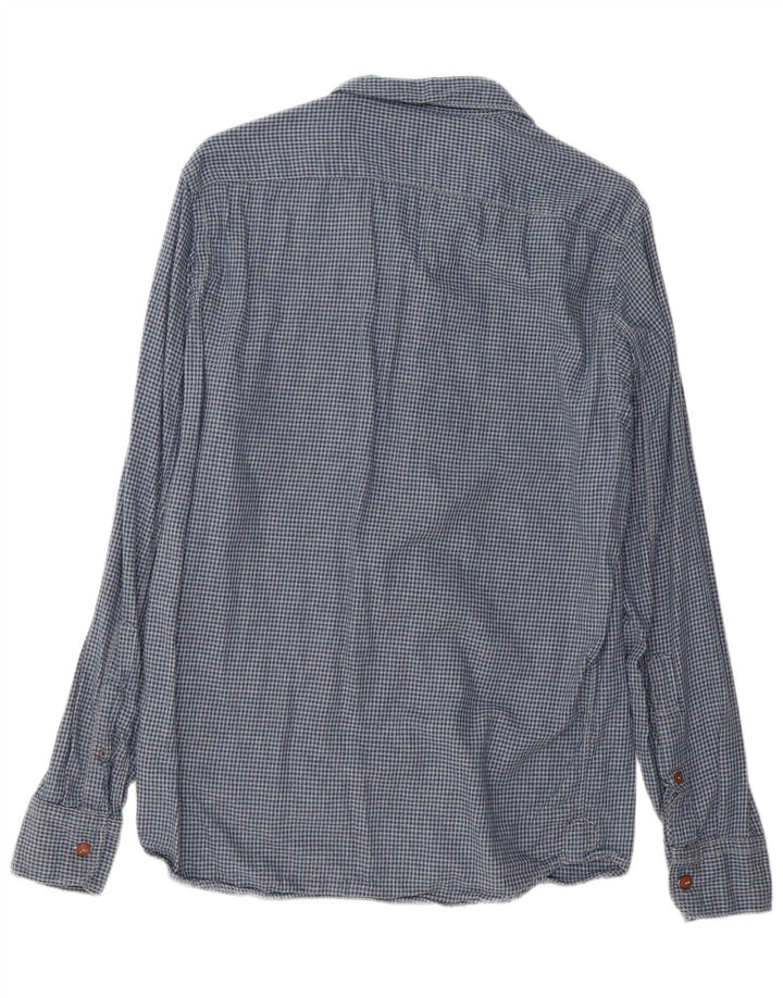 REPLAY Mens Garment Dyed Flannel Shirt Medium Blue Gingham Cotton