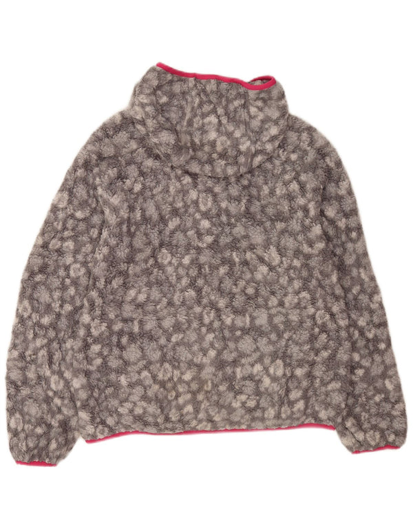 Eddie Bauer Girls Hooded Fleece Jacket 14-15 Years Large Grey Spotted