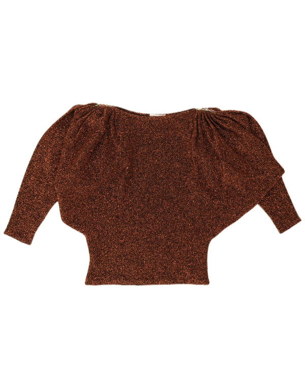 Vintage Womens 3/4 Sleeve Batwing Blouse Top UK 20 2XL Brown Flecked