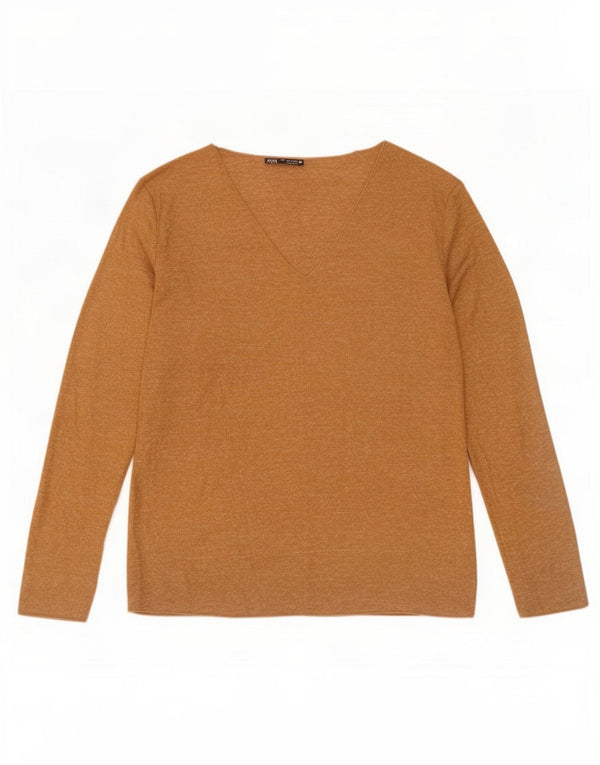 Zara Womens Top Long Sleeve UK 16 Large Beige Flecked Viscose