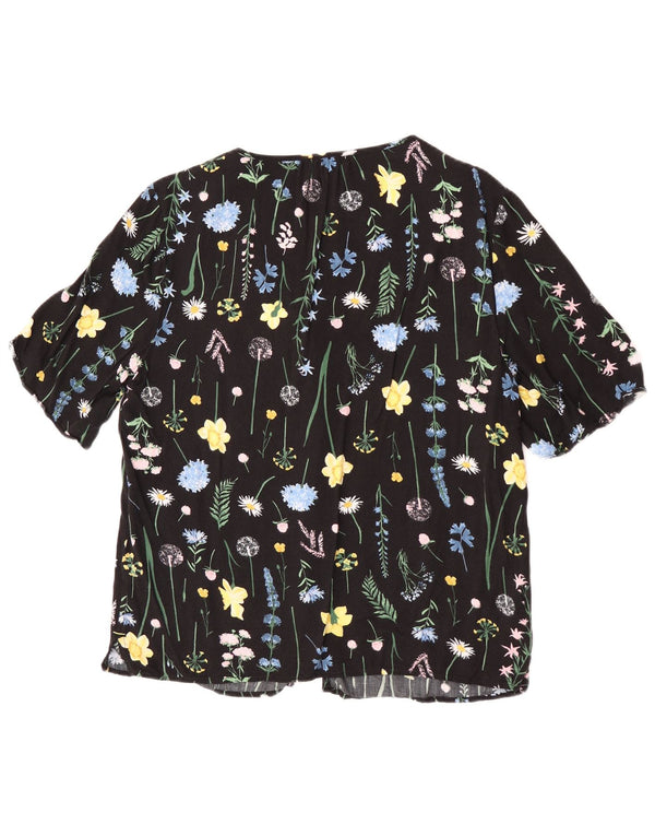 Joules Womens Short Sleeve Shirt Blouse UK 12 Medium Black Floral Viscose