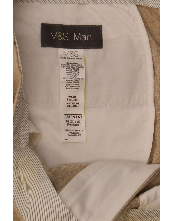 MARKS & SPENCER Mens Straight Suit Trousers W36 L31 Beige Polyester