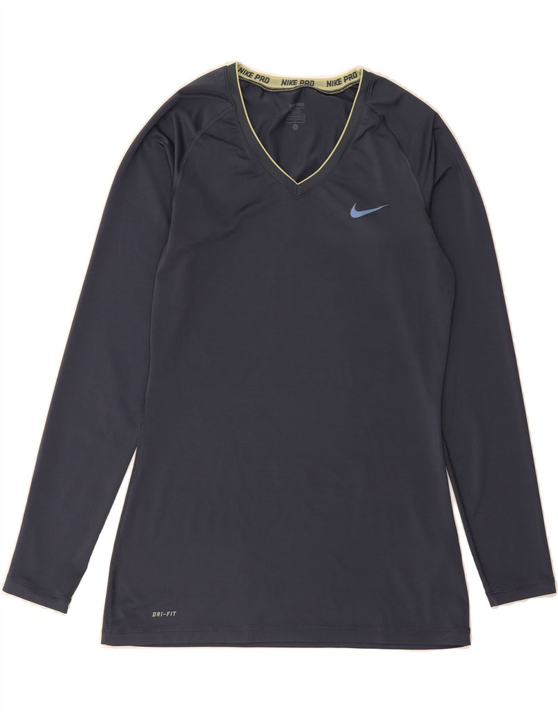 NIKE Womens Dri Fit Top Long Sleeve UK 14 Large Grey Polyester Vintage Nike and Second-Hand Nike from Messina Hembry 
