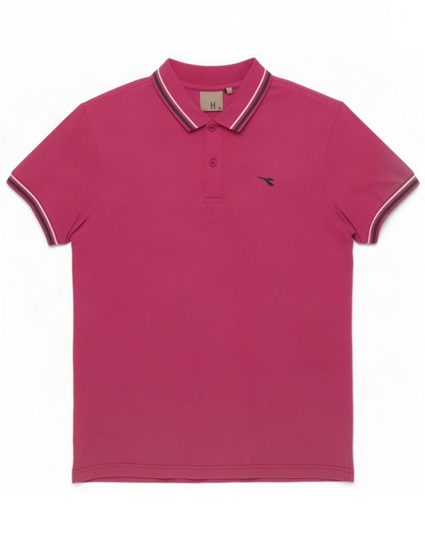 Diadora Mens Polo Shirt Medium Pink Striped Cotton