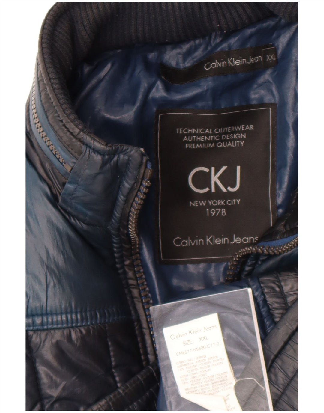 Calvin Klein Jeans Mens Padded Jacket UK 44 2XL Navy Blue Colourblock