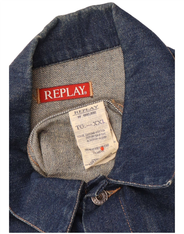 Replay Mens Denim Jacket UK 44 2XL Navy Blue Cotton