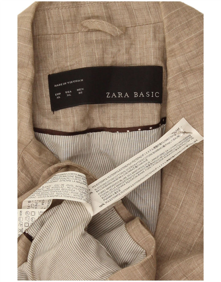 Zara Womens 1 Button Blazer Jacket UK 18 XL Beige Pinstripe Polyester
