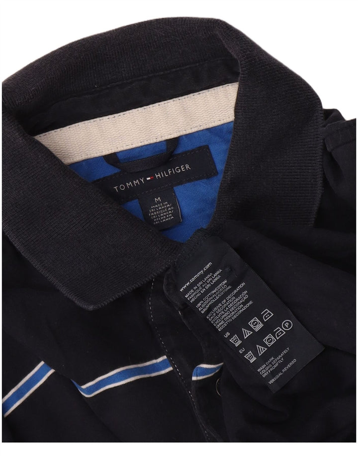 Tommy Hilfiger Mens Polo Shirt Medium Navy Blue Striped Cotton
