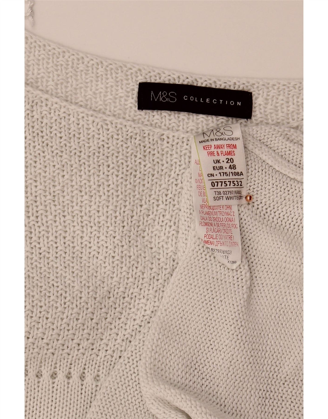 MARKS & SPENCER Womens Boat Neck Jumper Sweater UK 20 2XL Off White Cotton