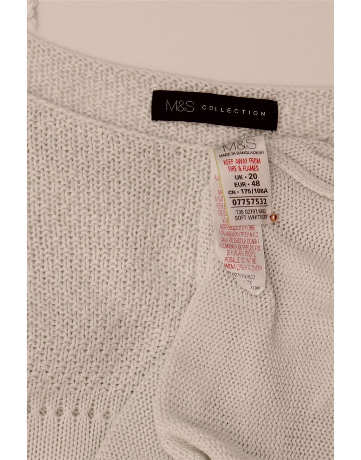 MARKS & SPENCER Womens Boat Neck Jumper Sweater UK 20 2XL Off White Cotton