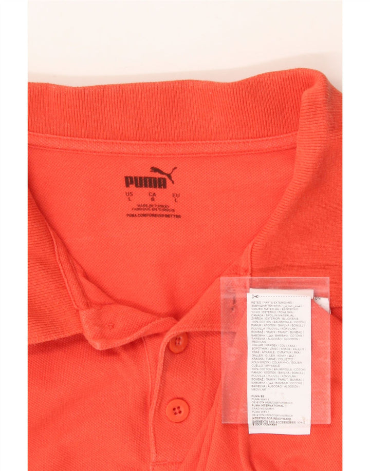 PUMA Mens Graphic Polo Shirt Large Orange Colourblock Cotton Vintage Puma and Second-Hand Puma from Messina Hembry 