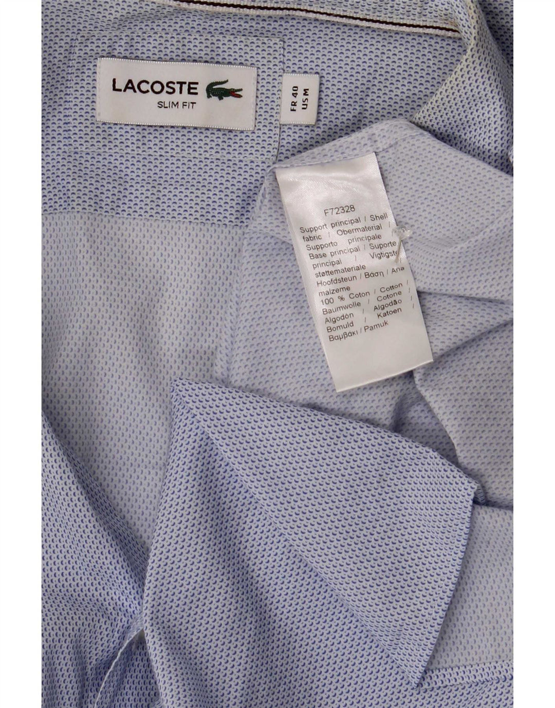Lacoste Mens Slim Fit Shirt Size 40 Medium Blue Spotted Cotton