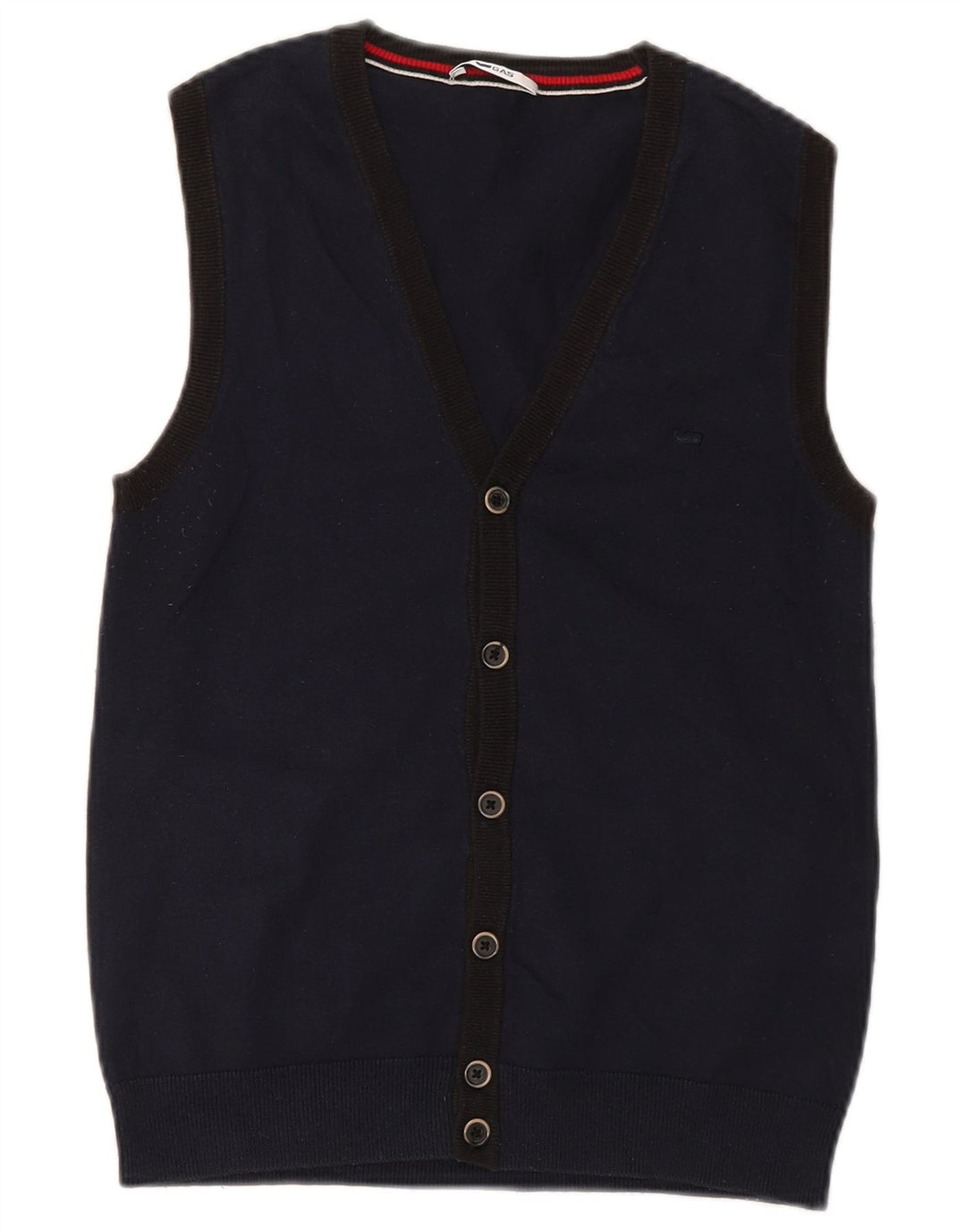 Gas Mens Sleeveless Cardigan Sweater Medium Navy Blue Cotton