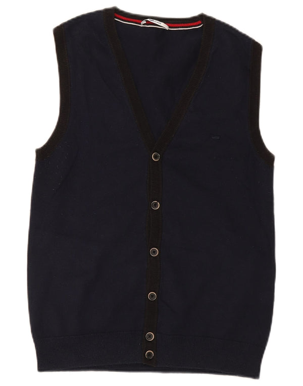 Gas Mens Sleeveless Cardigan Sweater Medium Navy Blue Cotton