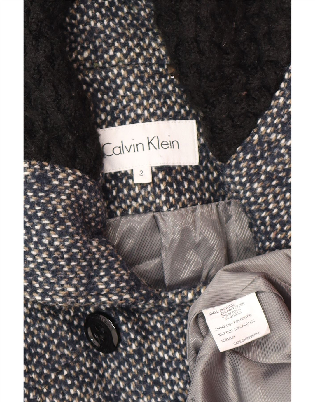 Calvin Klein Womens Trench Coat US 2 XS Navy Blue Wool