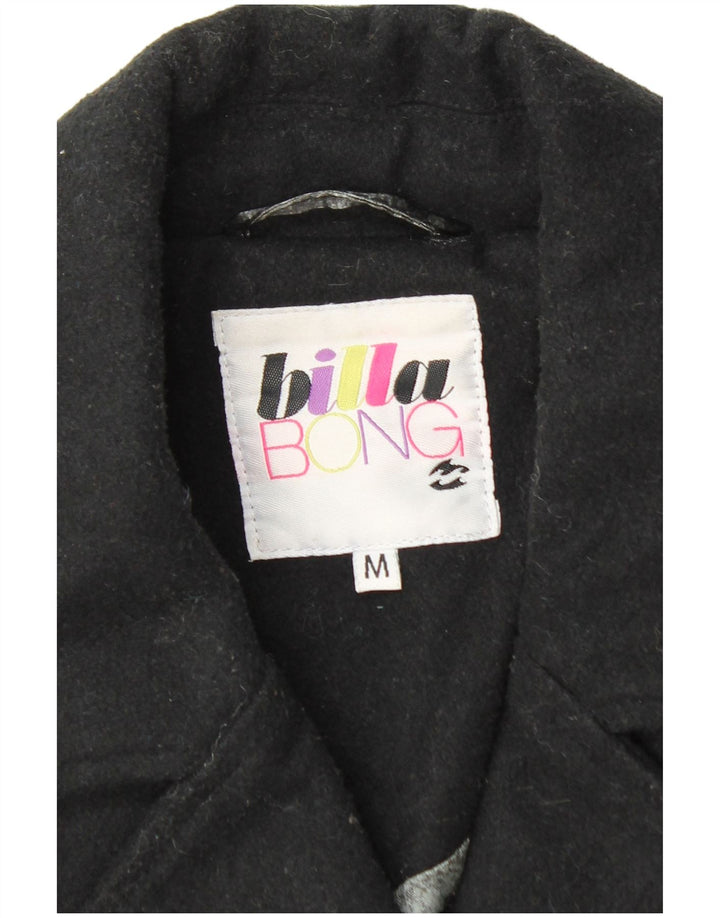 BILLABONG Womens Pea Coat UK 12 Medium Black Polyester