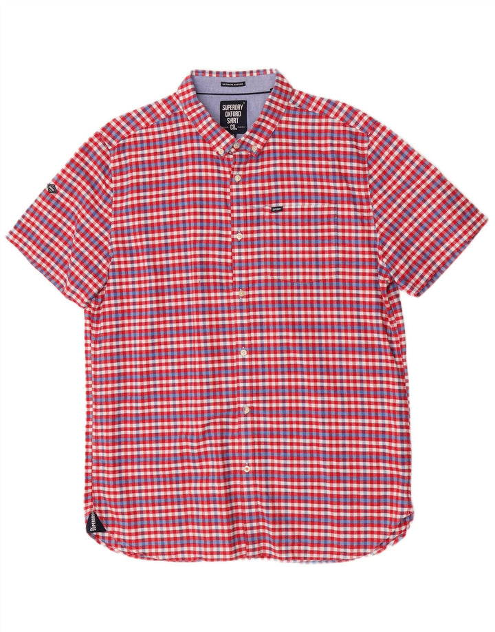 Superdry Mens Short Sleeve Shirt 2XL Red Gingham Cotton
