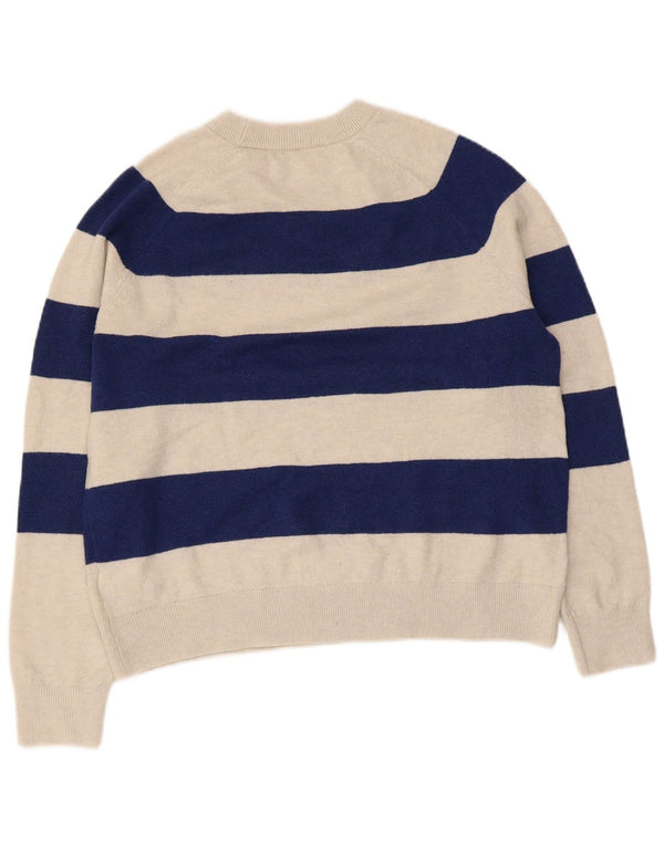 Marks & Spencer Womens Crew Neck Jumper Sweater UK 14 Medium Beige Striped