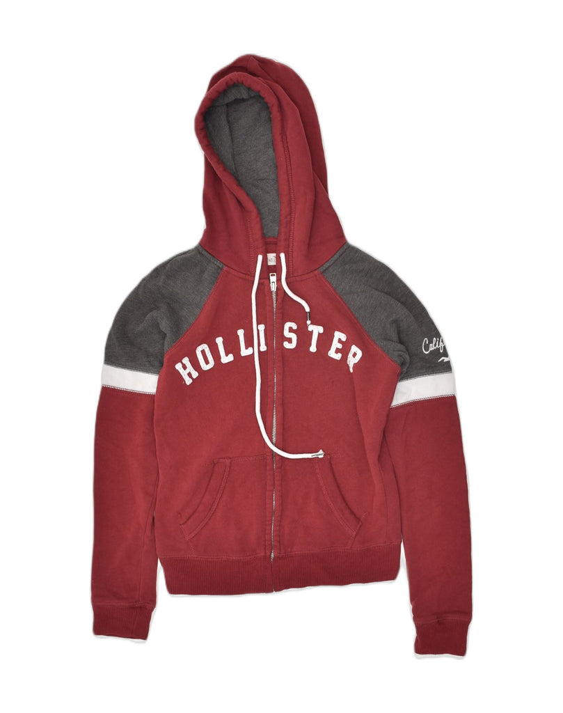 HOLLISTER Womens Graphic Zip Hoodie Sweater UK 6 XS Red Colourblock Cotton | Vintage Hollister | Thrift | Second-Hand Hollister | Used Clothing | Messina Hembry 