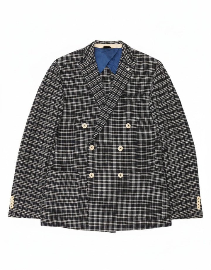 Manuel Ritz Mens Double Breasted Blazer Jacket IT 48 Medium Navy Blue Check