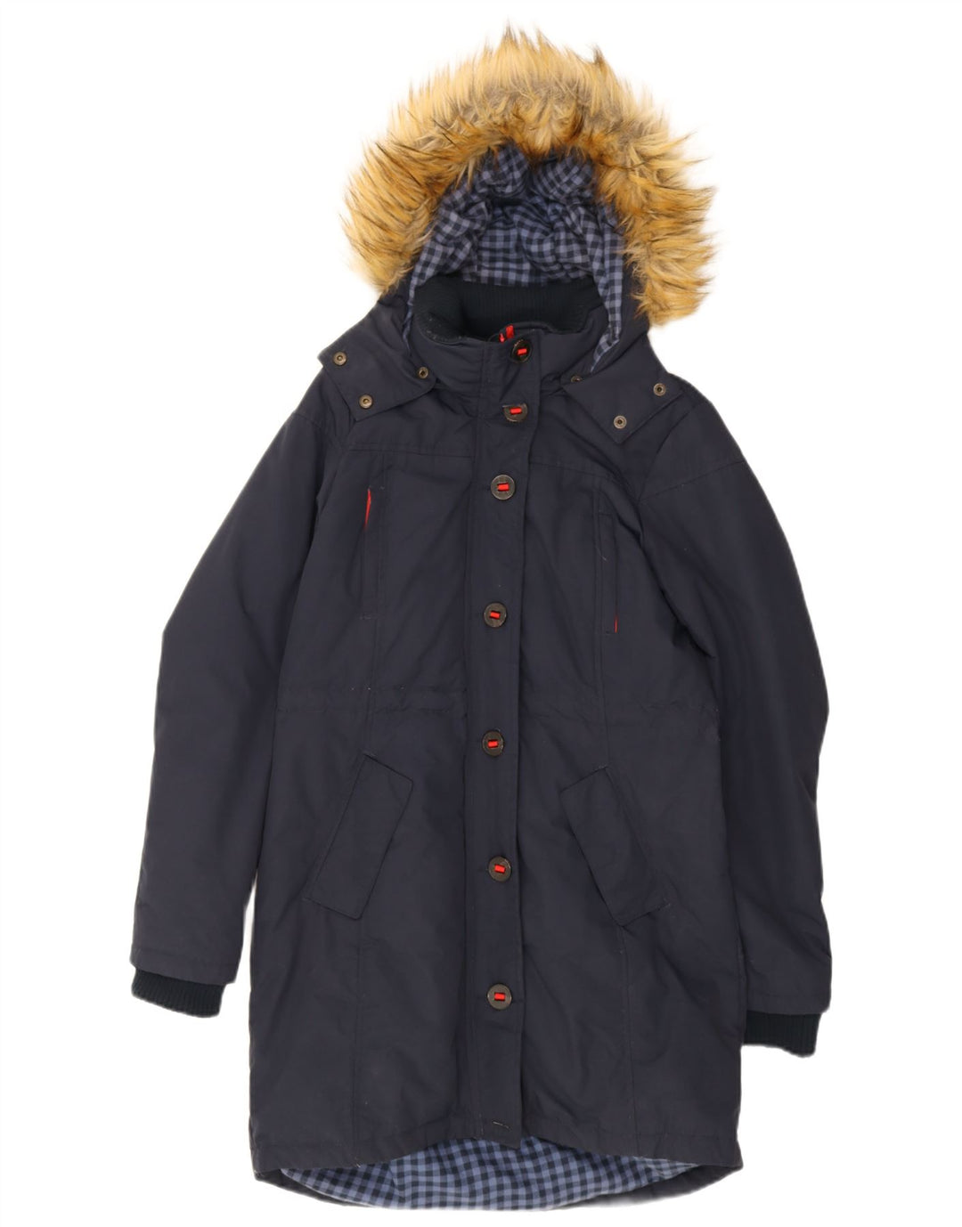 Fat Face Womens Hooded Padded Coat UK 10 Small Navy Blue Nylon