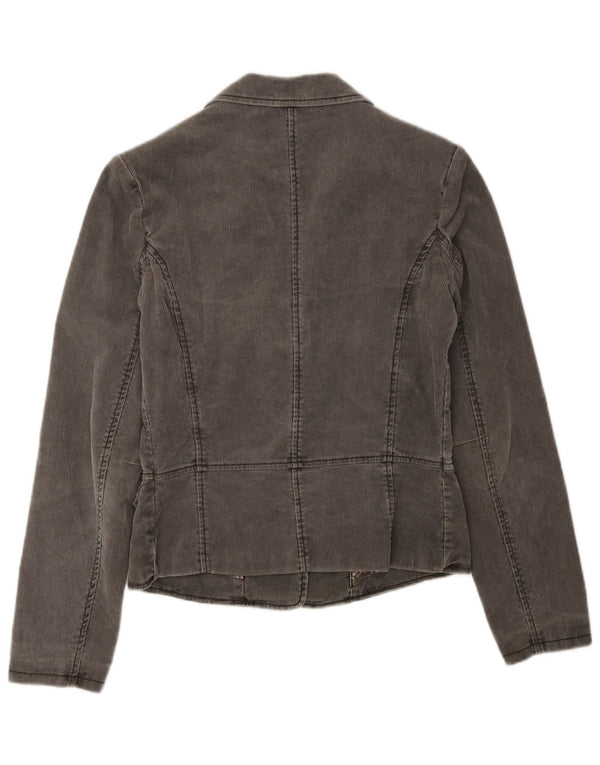 PEPE Jeans Womens 1 Button Corduroy Blazer Jacket UK 10 Small Grey Floral