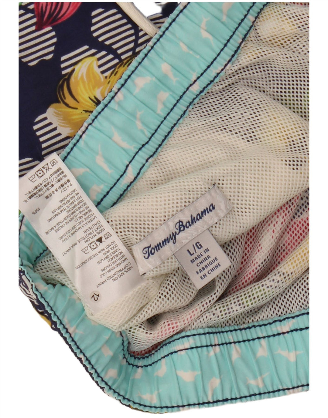 Tommy Bahama Mens Hawaiian Swimming Shorts Large Navy Blue Floral Nylon