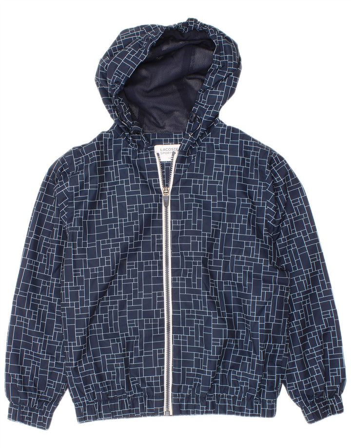 Lacoste Boys Hooded Rain Jacket 7-8 Years Blue Geometric Polyester