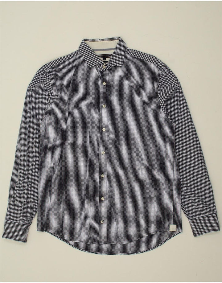 TOMMY HILFIGER Mens Shirt Large Navy Blue Check Cotton Vintage Tommy Hilfiger and Second-Hand Tommy Hilfiger from Messina Hembry 