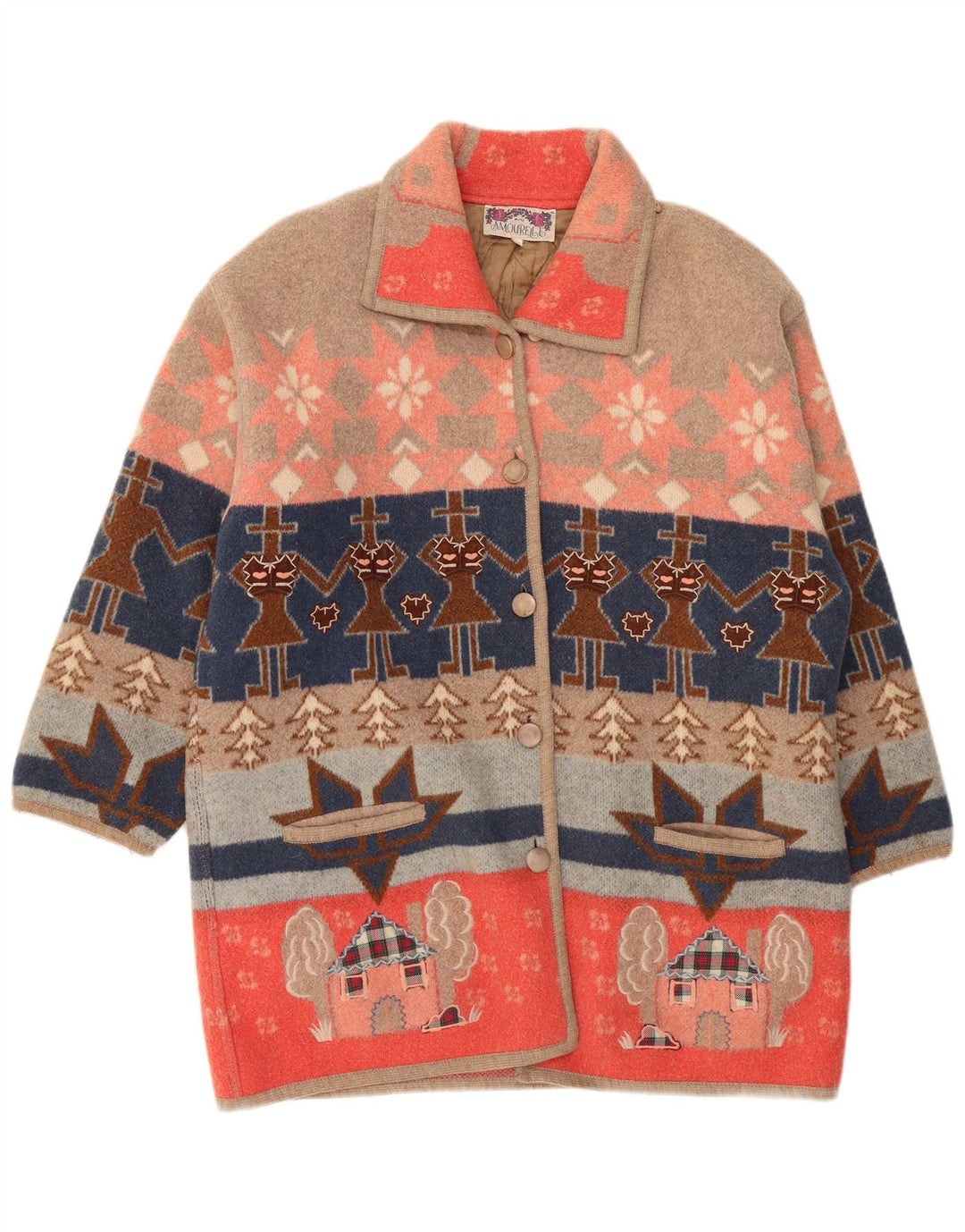 Amourelle Womens Overcoat UK 14 Medium Multicoloured Fair Isle Novelty