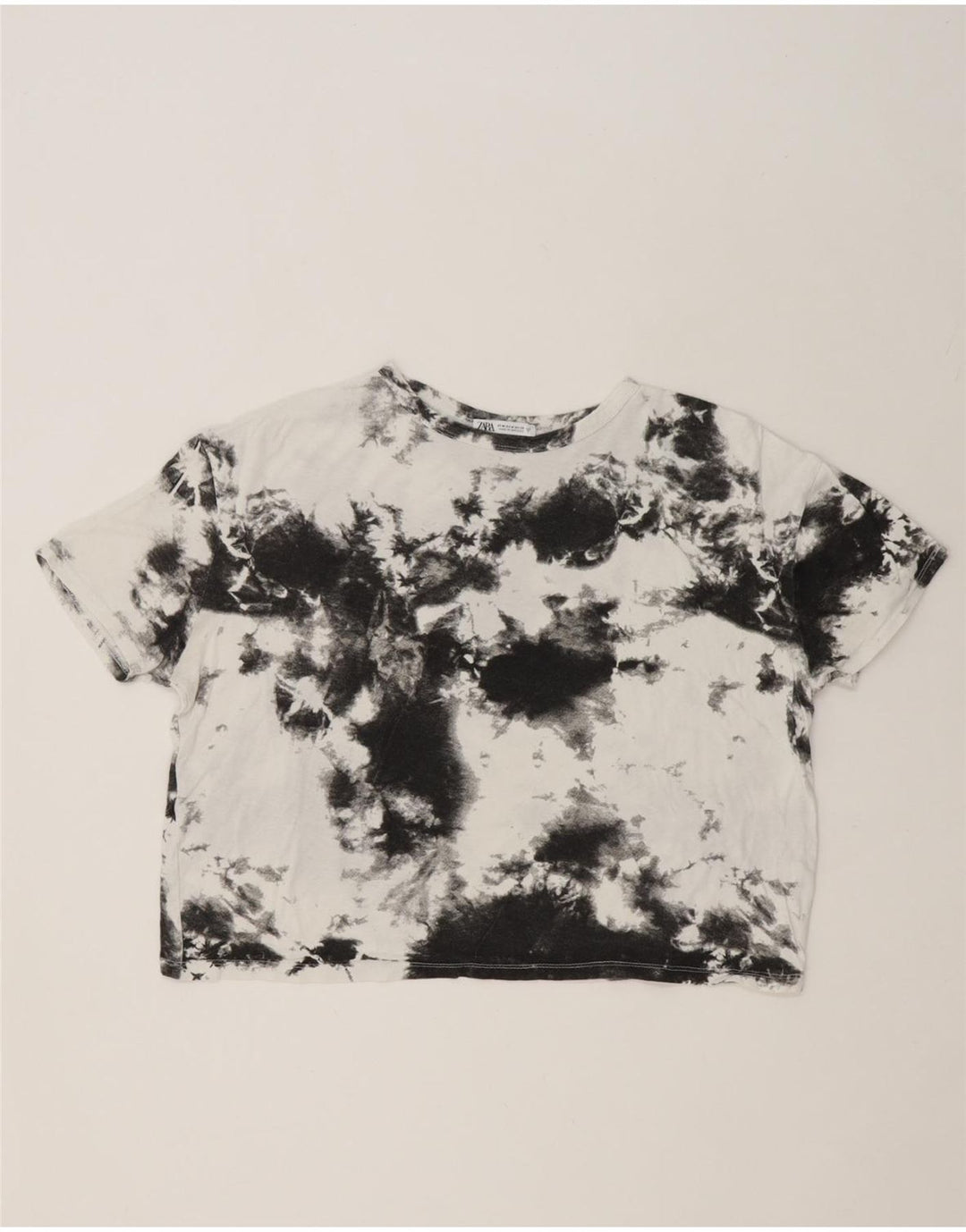 ZARA Womens Crop Oversized T-Shirt Top UK 14 Medium White Tie Dye Vintage Zara and Second-Hand Zara from Messina Hembry 