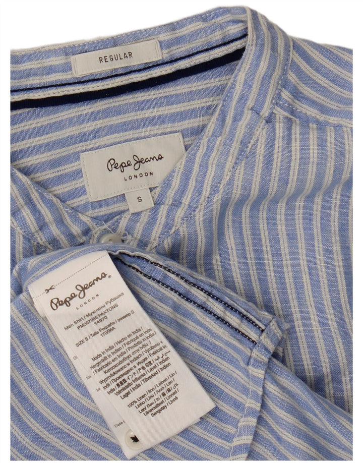PEPE Jeans Womens Regular Shirt UK 10 Small Blue Striped Linen