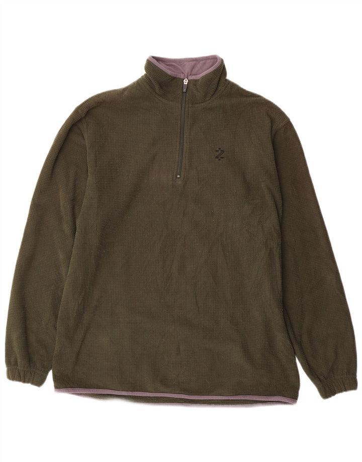 IZOD Mens Zip Neck Sweatshirt Jumper Medium Khaki Polyester