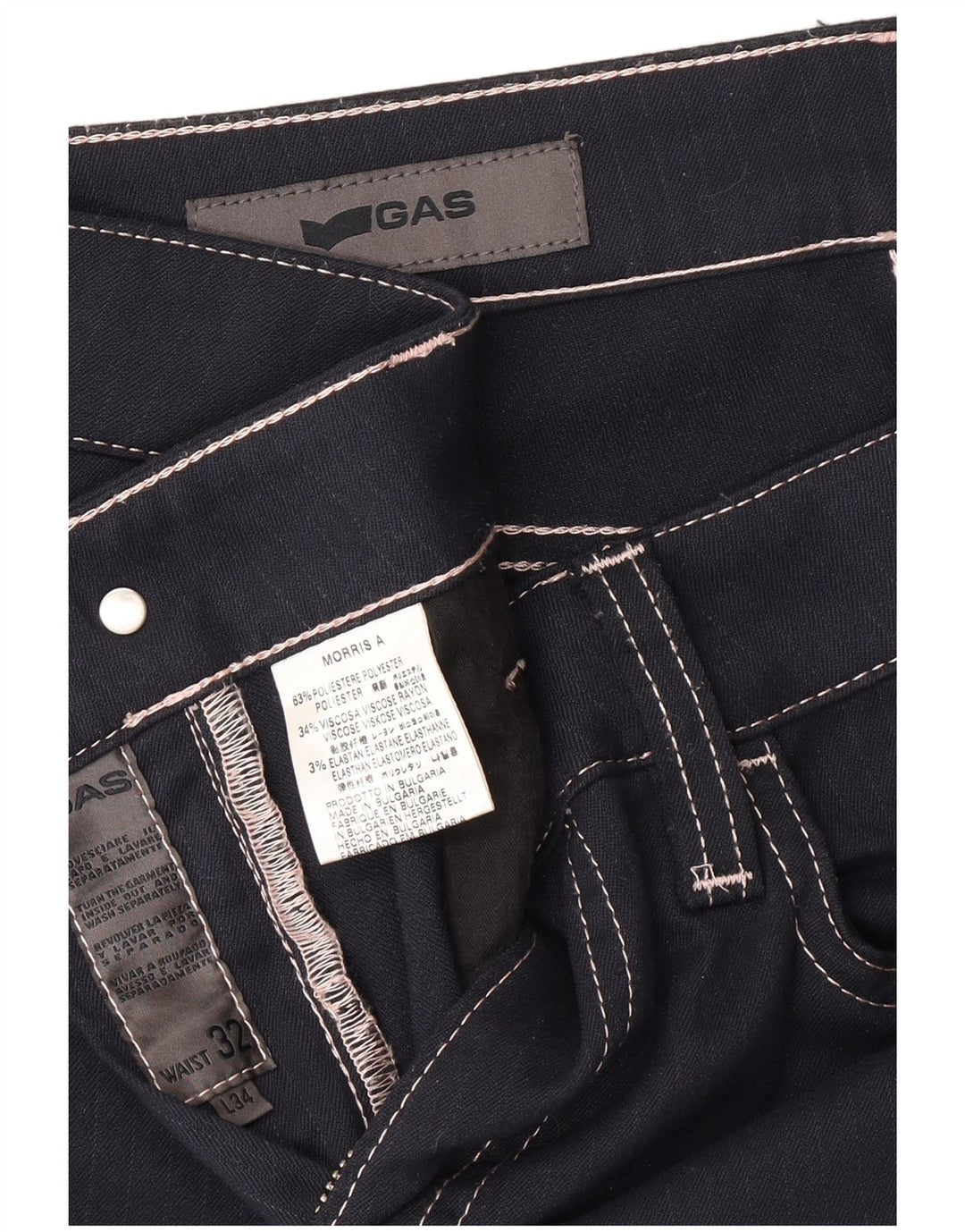 GAS Womens Straight Casual Trousers W32 L26 Navy Blue Polyester