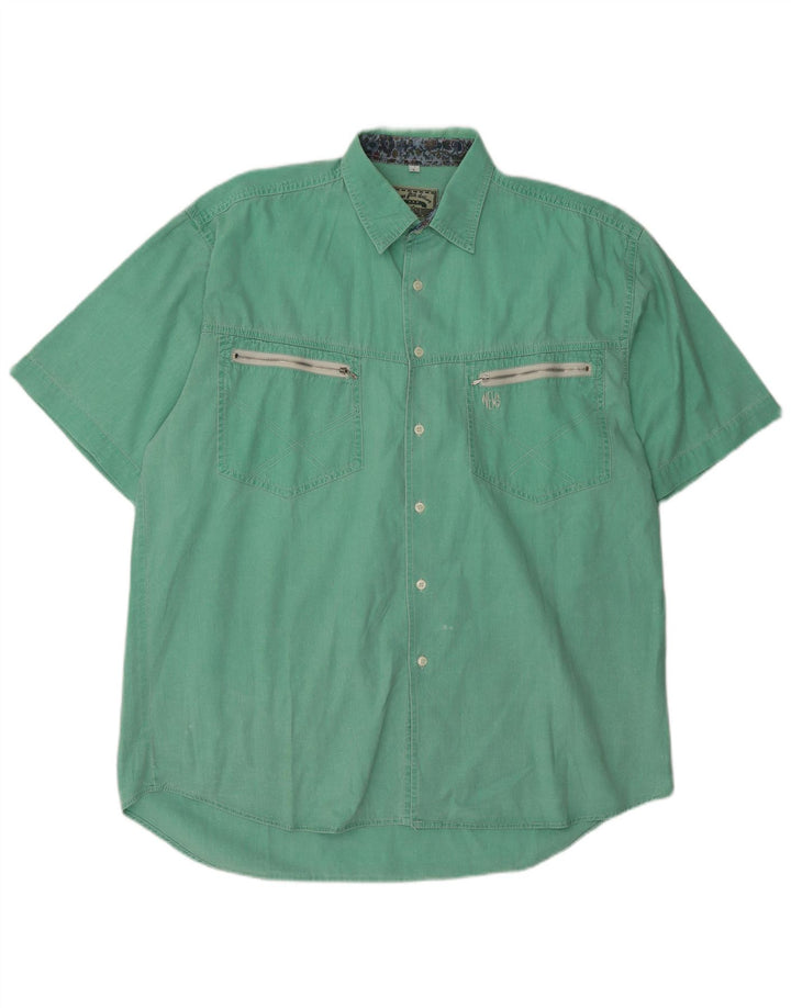 Vintage Mens Short Sleeve Shirt Large Green Cotton