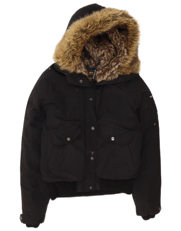 Woolrich Womens Hooded Padded Jacket UK 14 Medium Black Polyester