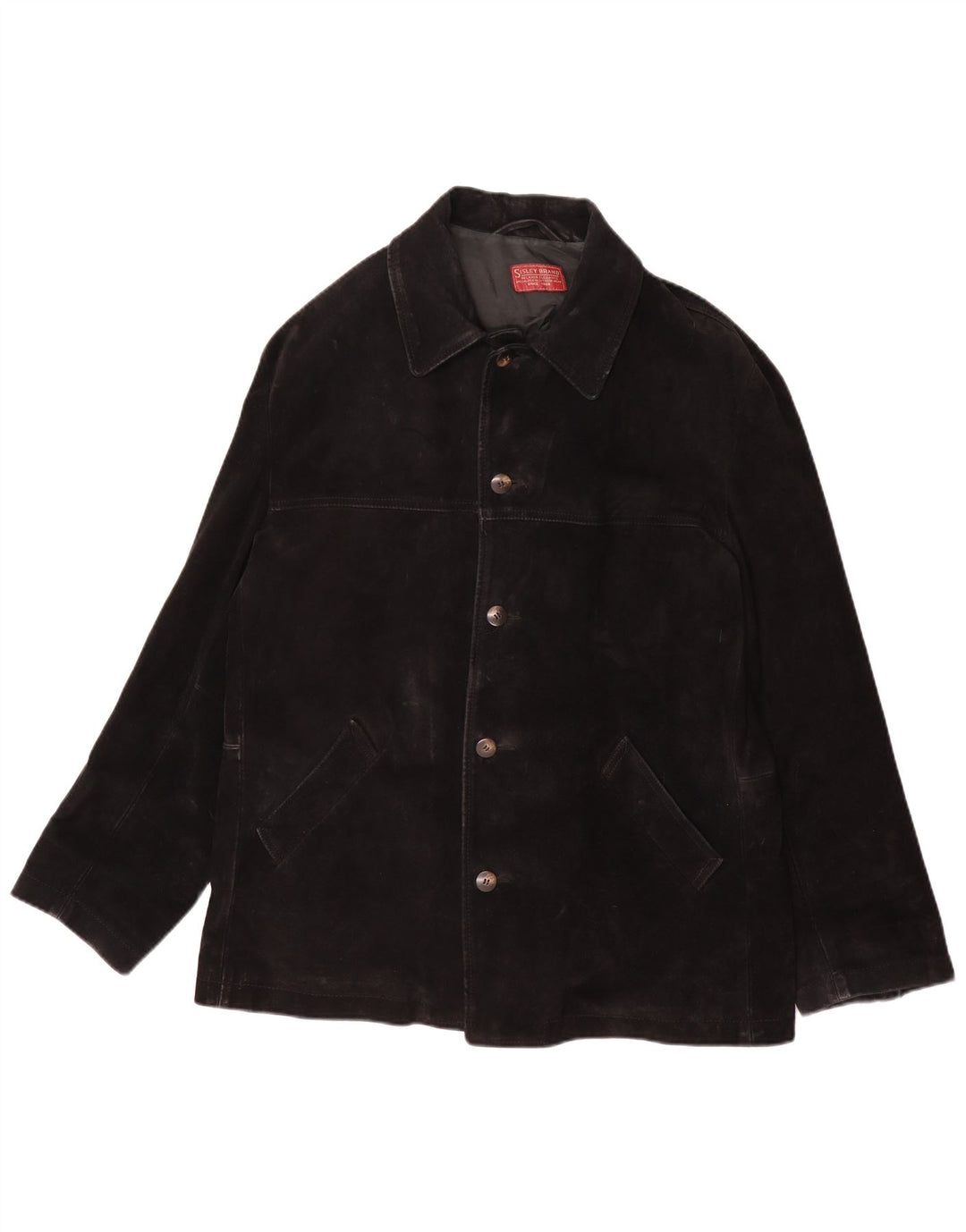 Sisley Mens Suede Jacket UK 38 Medium Black Leather