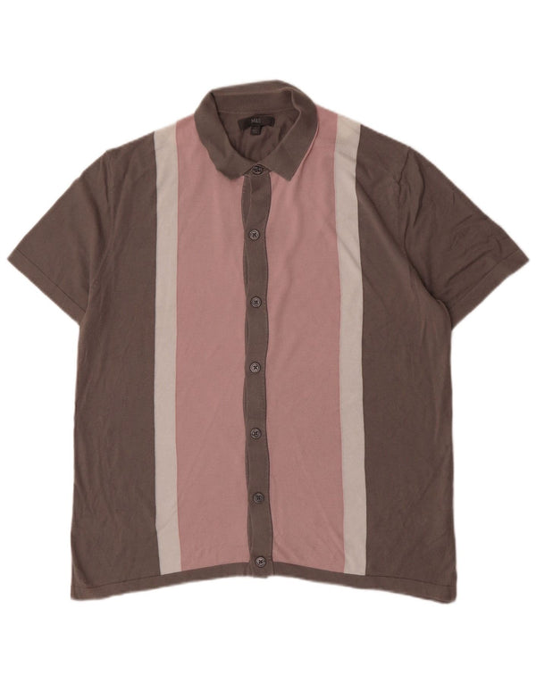 Marks & Spencer Mens Short Sleeve Shirt Large Pink Colourblock Cotton