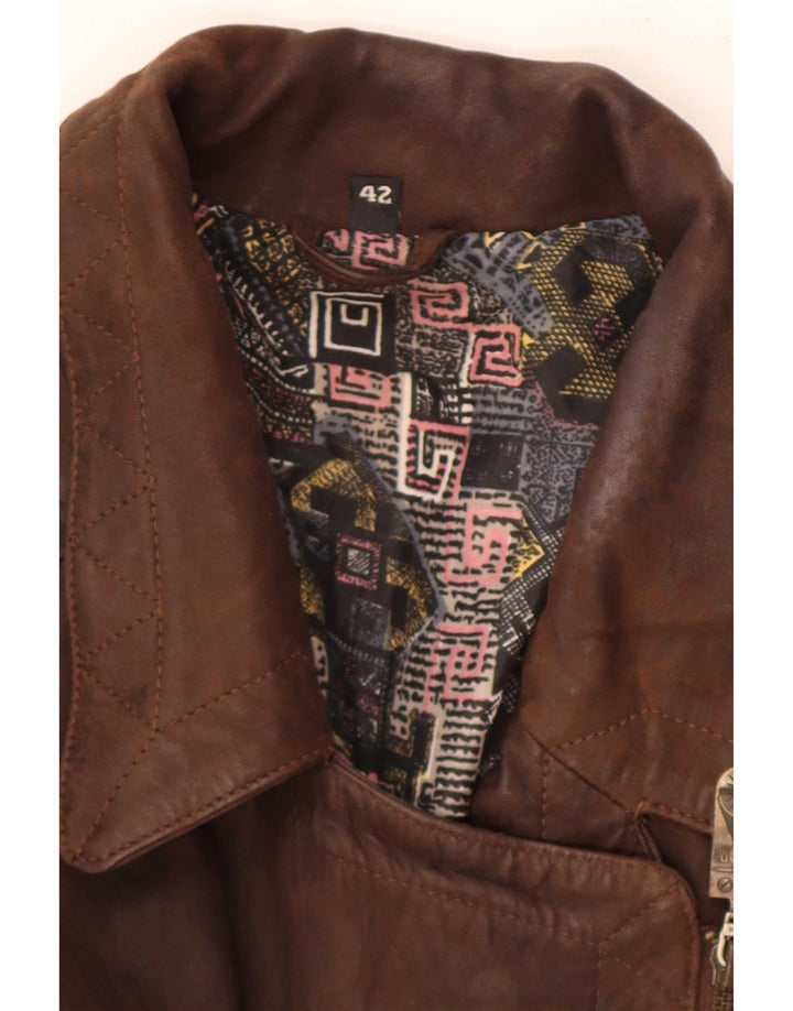 Vintage Womens Leather Biker Jacket IT 42 Medium Brown