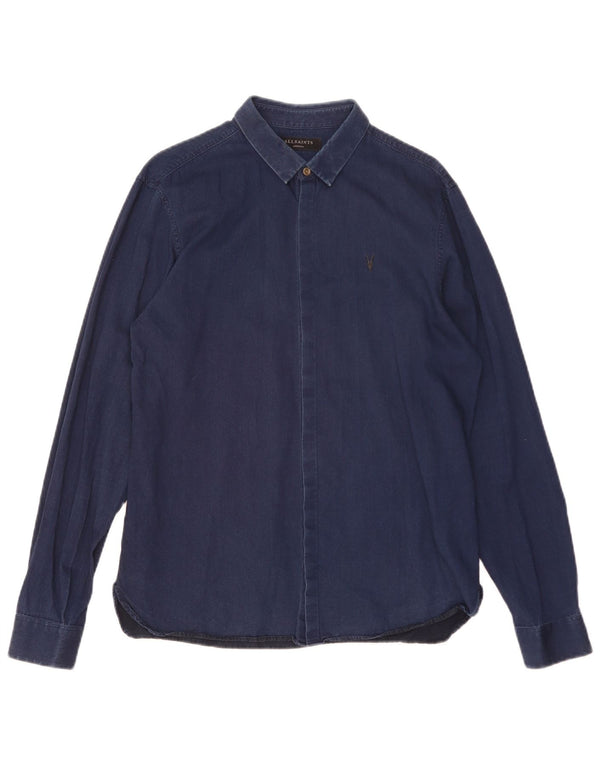 All Saints Mens Shirt Medium Navy Blue Cotton