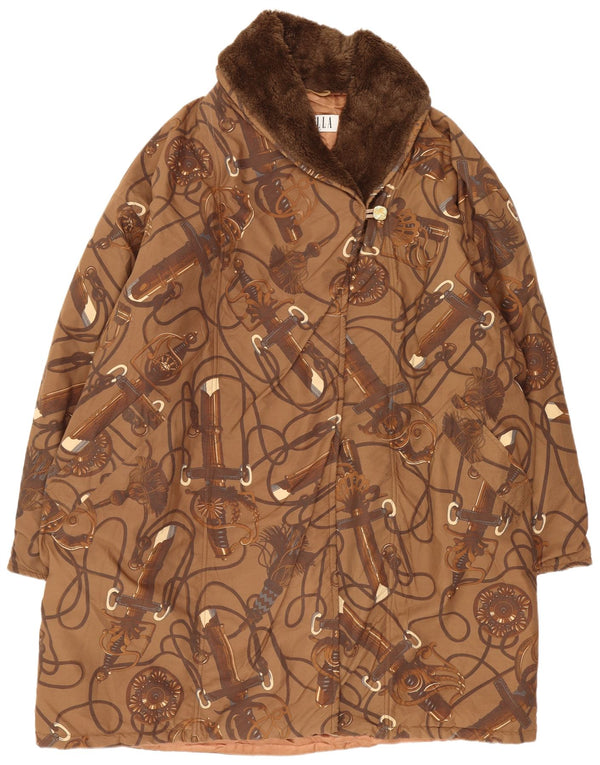 Marella Womens Oversized Abstract Pattern Overcoat UK 16 Large Brown