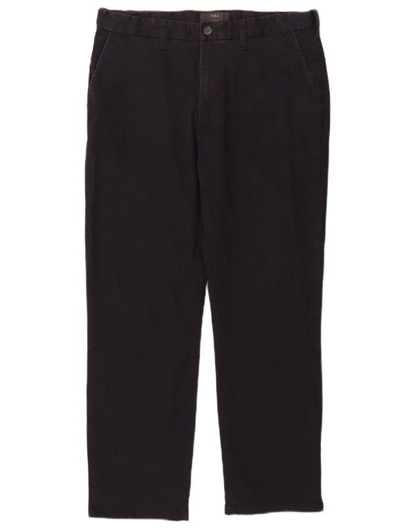 Marks & Spencer Mens Regular Chino Trousers W34 L29 Black Cotton