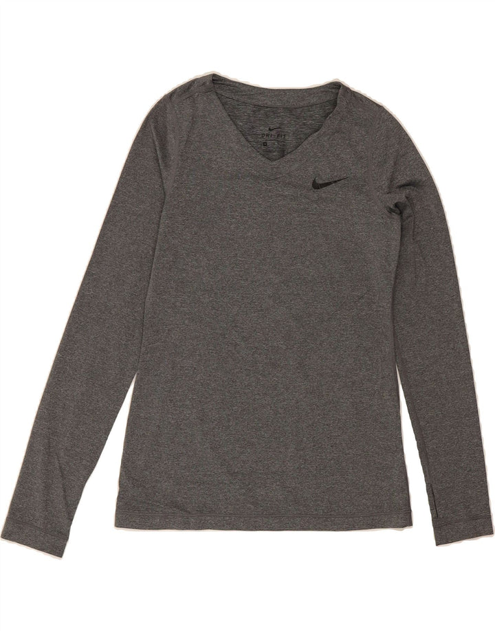 NIKE Girls Dri Fit Top Long Sleeve 9-10 Years Medium  Grey Polyester Vintage Nike and Second-Hand Nike from Messina Hembry 