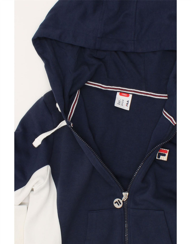 FILA Womens Zip Hoodie Sweater UK 10 Small Navy Blue Colourblock Cotton | Vintage Fila | Thrift | Second-Hand Fila | Used Clothing | Messina Hembry 