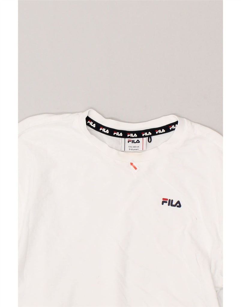 FILA Girls Crop Graphic T-Shirt Top 9-10 Years White Cotton | Vintage Fila | Thrift | Second-Hand Fila | Used Clothing | Messina Hembry 