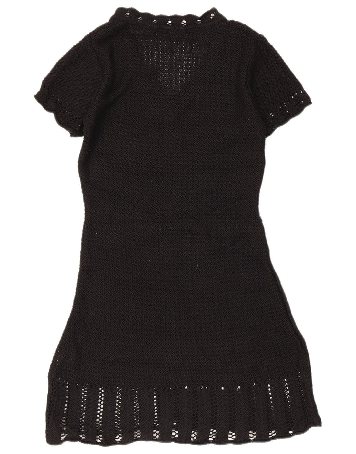 Zara Womens Crochet A-Line Dress UK 12 Medium Black Acrylic