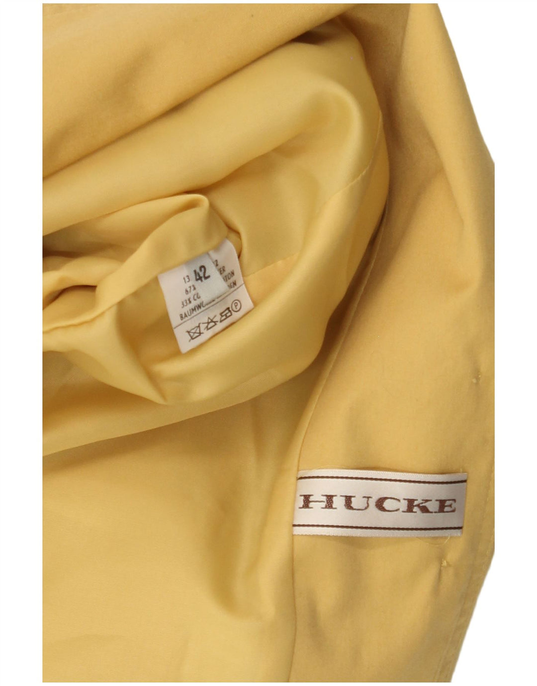 Hucke Womens Crop 3 Button Blazer Jacket EU 42 Large Yellow Cotton